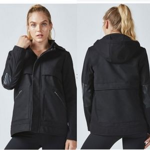 Fabletics Pella Faux Leather Trim Hooded Fleece Jacket